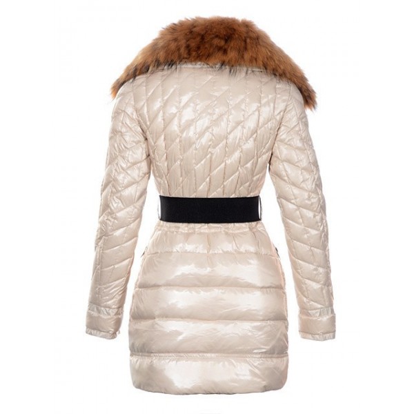 Moncler Bianco Fur Collar e cinturino caldo Cappotti uscita